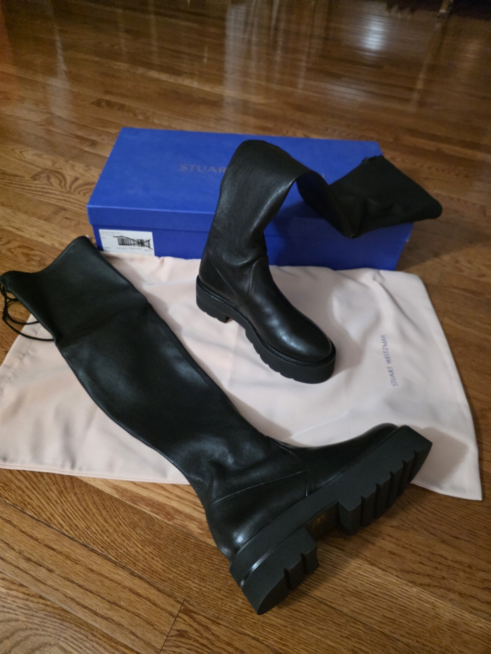 Stuart Weitzman Black Over-the-Knee Lug Sole Boots